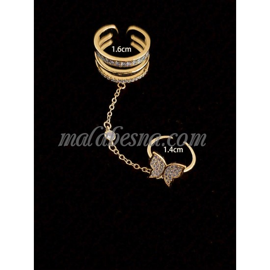 Golden Rhinestone Butterfly Decor Mittens ring
