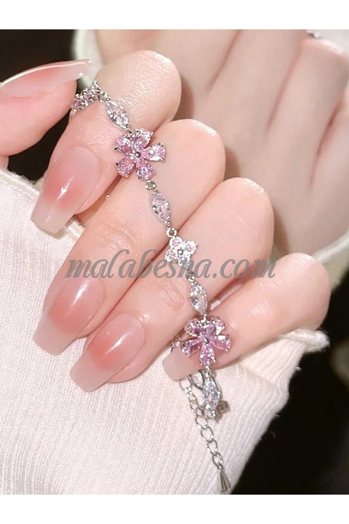 Silver bracelet with pink flowers