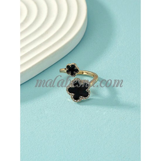 Golden Open ring with black flower