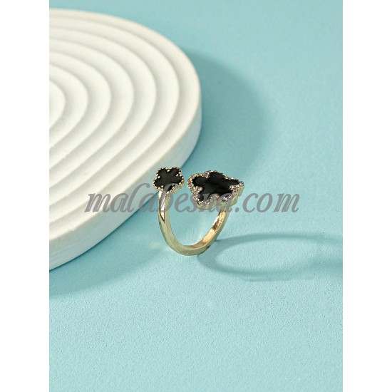 Golden Open ring with black flower
