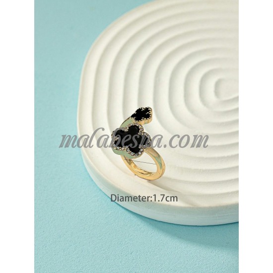 Golden Open ring with black flower