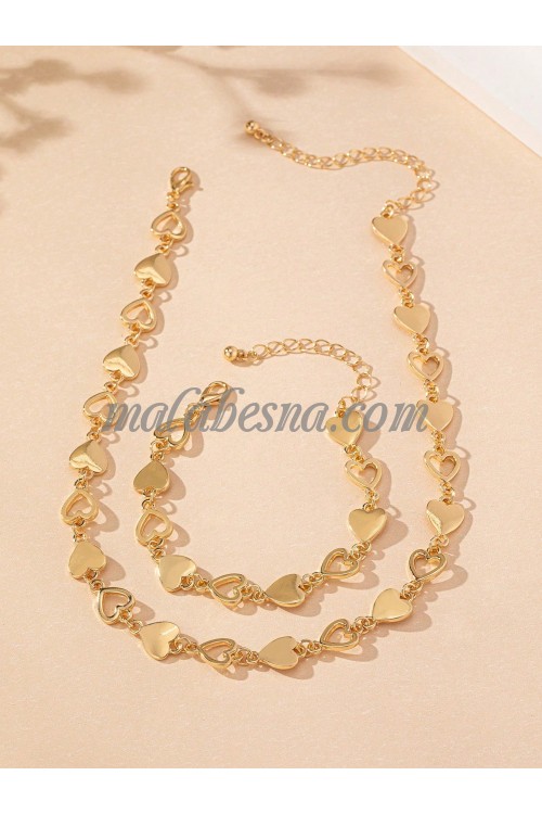 Golden Necklace and bracelet set with hearts
