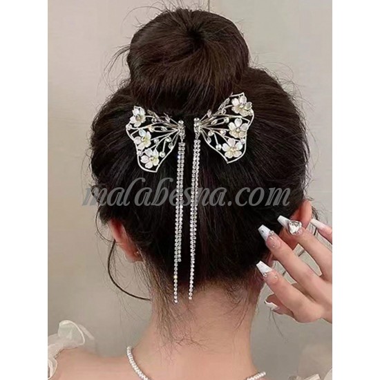Butterfly Hair Clip with Flowers, Pearls and Rhinestones