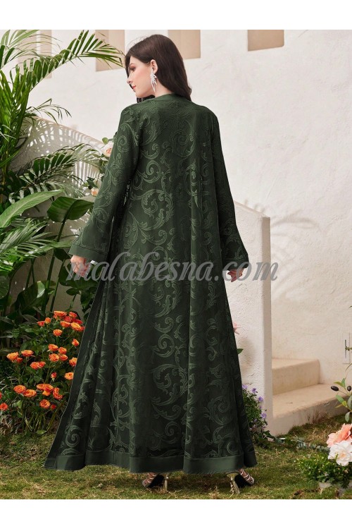 2 Pieces green suit long patterned jacket and a belt