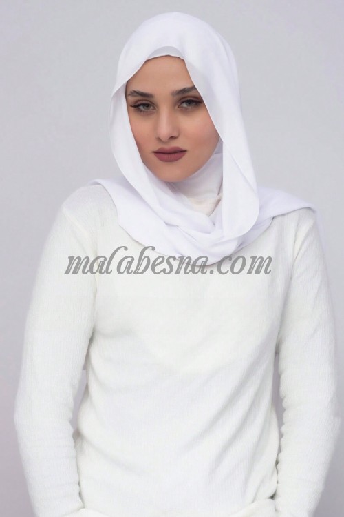 حجاب شيفون جاهز مخيط لون أبيض