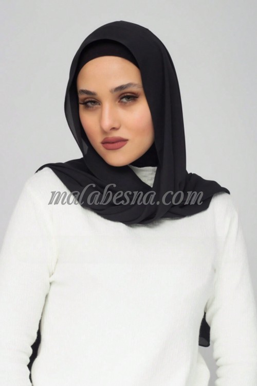 حجاب شيفون جاهز مخيط لون أسود
