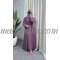 2 pieces pink abaya with attached belt on the internal dress