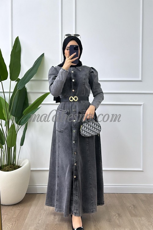 Black jeans dress with belt and pockets