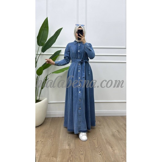 Blue jeans dress with belt and front buttons Blue jeans dress with belt and front buttons