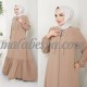Beige abaya with zipper and layers from down