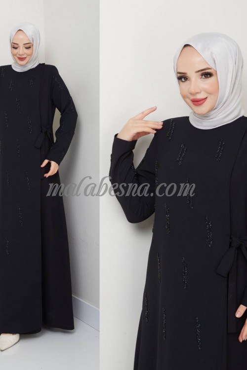 Black abaya with shiny pearls