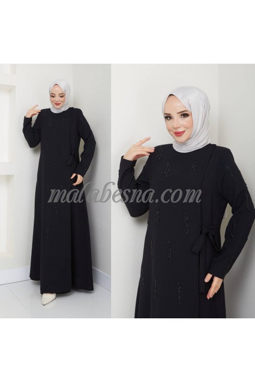 Black abaya with shiny pearls