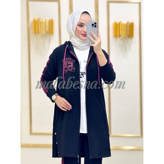 3 Pieces black training suit with pink pattern on the jacket and white shirt 3 Pieces black training suit with pink pattern on the jacket and white shirt