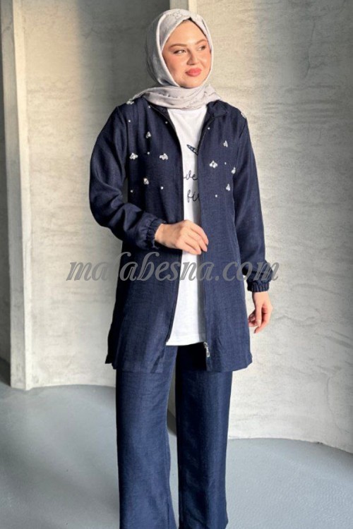 3 Pieces dark blue suit with strass on the jacket