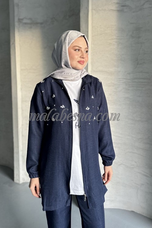 3 Pieces dark blue suit with strass on the jacket