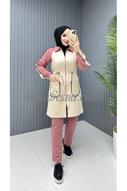 2 pieces pink and beige suit