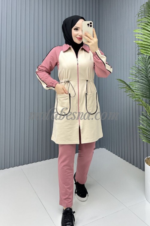 2 pieces pink and beige suit