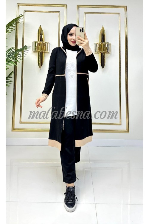 3 Pieces black and beige suit with  lines on the jackets