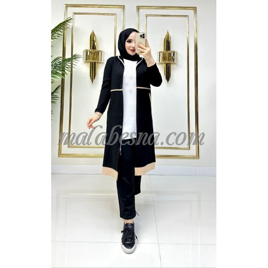3 Pieces black and beige suit with  lines on the jackets