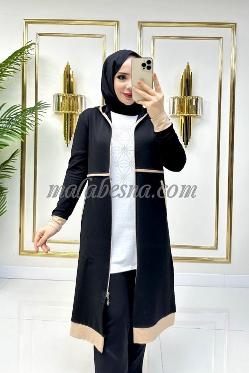 3 Pieces black and beige suit with  lines on the jackets