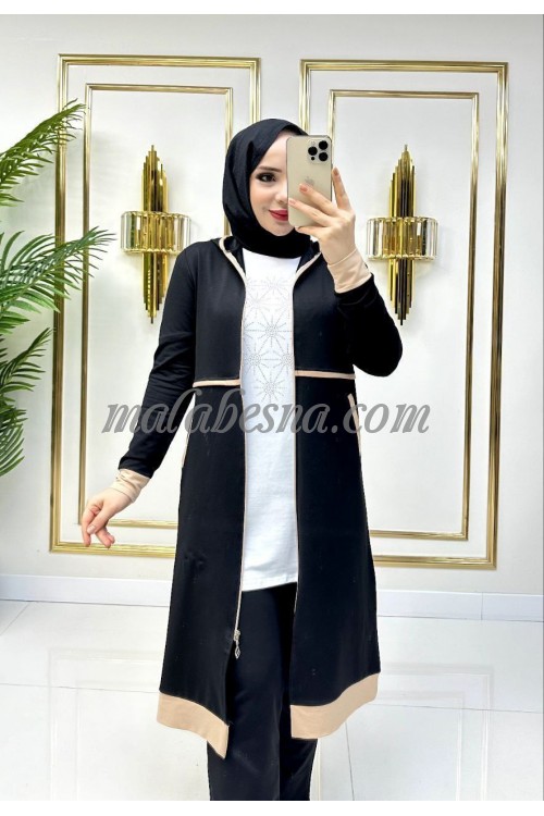 3 Pieces black and beige suit with  lines on the jackets