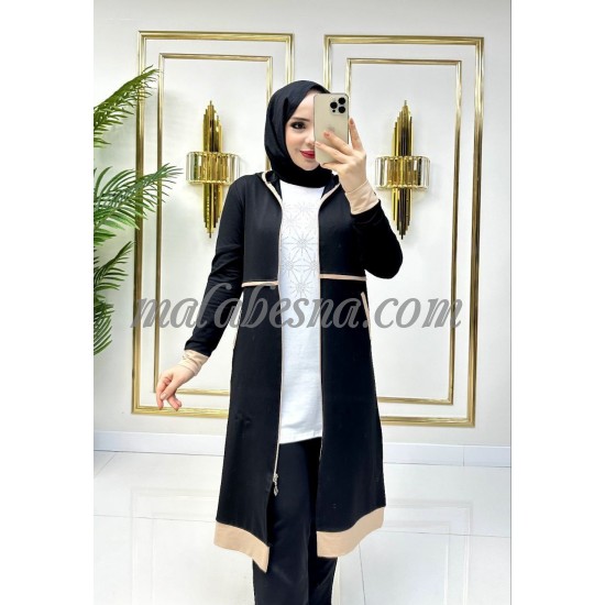 3 Pieces black and beige suit with  lines on the jackets