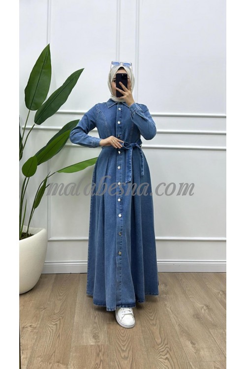 light jeans dress with belt