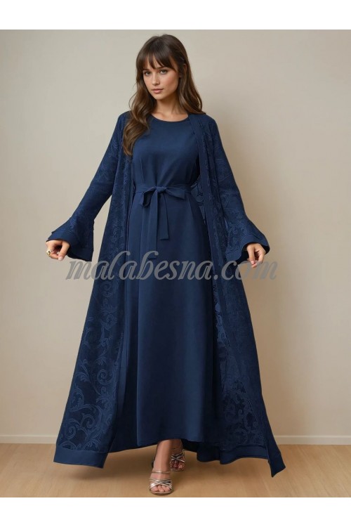 2 Pieces Blue suit long patterned jacket and a belt