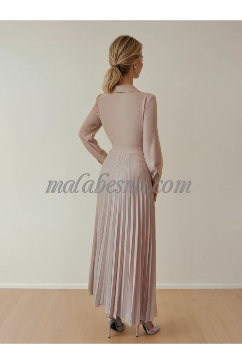 Beige dress waivy from below