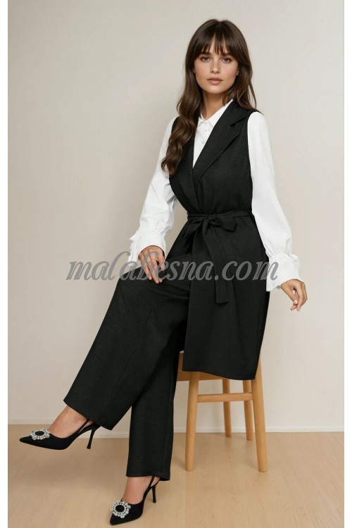 3 pieces black suit with white shirt vest and pants