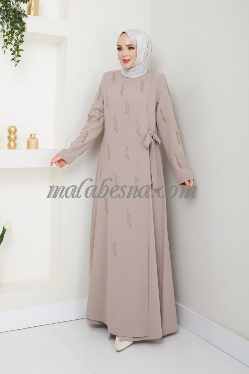 Beige abaya with shiny pearls