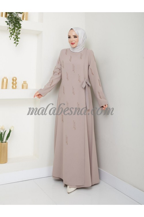 Beige abaya with shiny pearls
