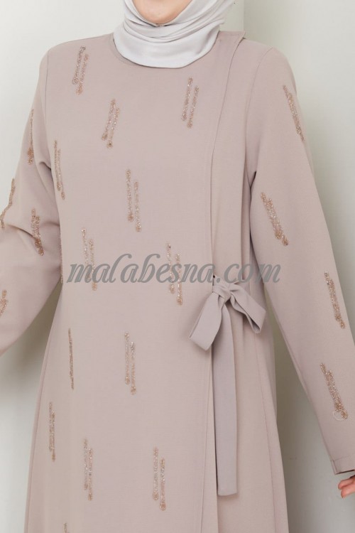 Beige abaya with shiny pearls
