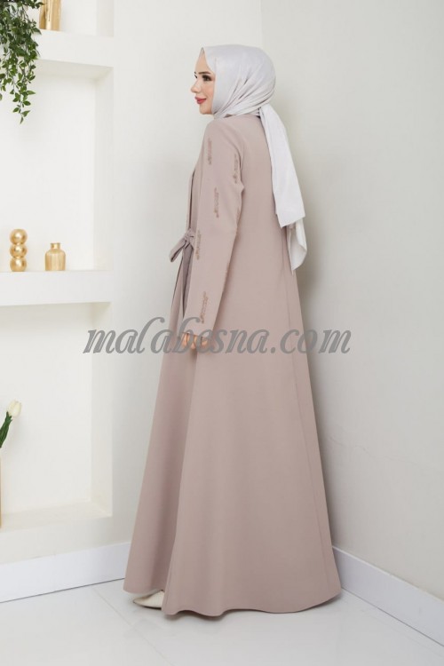 Beige abaya with shiny pearls