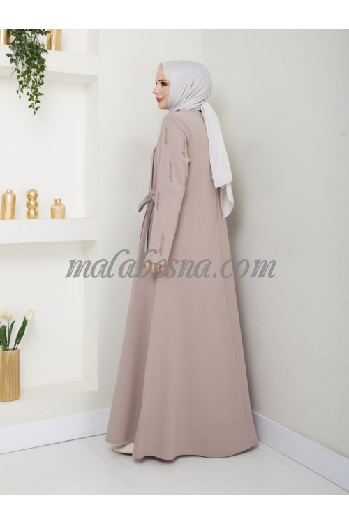 Beige abaya with shiny pearls