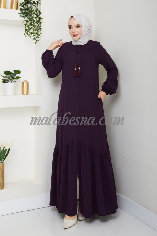 purple abaya with zipper and zigzag design from down