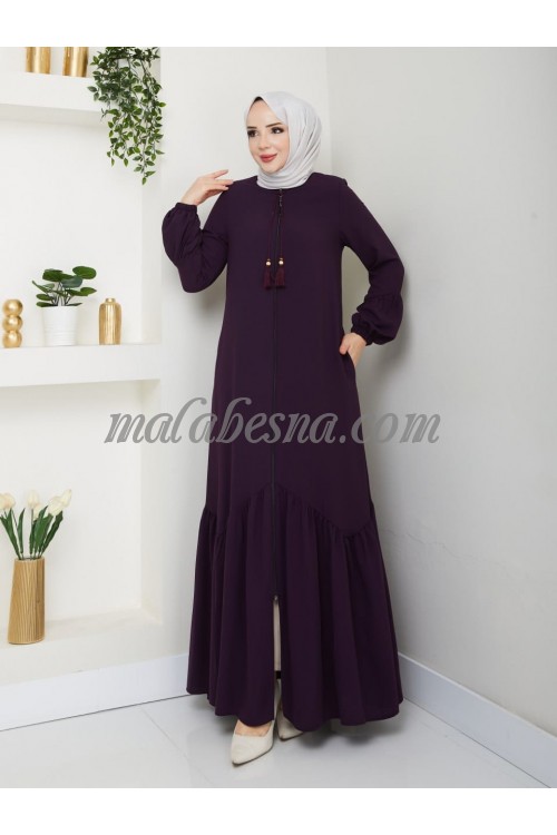 purple abaya with zipper and zigzag design from down