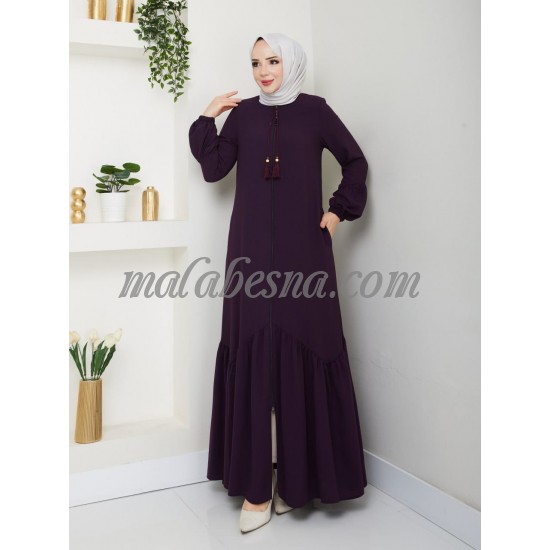 purple abaya with zipper and zigzag design from down purple abaya with zipper and zigzag design from down