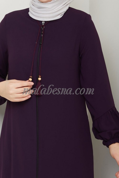 purple abaya with zipper and zigzag design from down