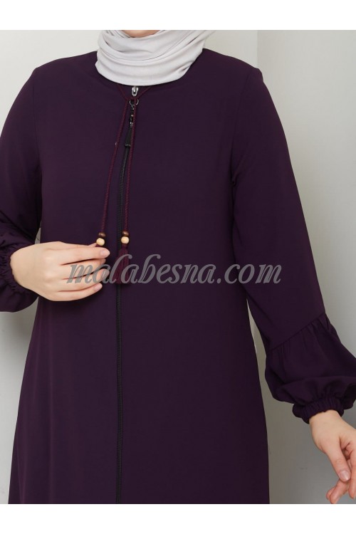 purple abaya with zipper and zigzag design from down