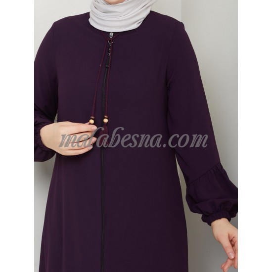 purple abaya with zipper and zigzag design from down purple abaya with zipper and zigzag design from down