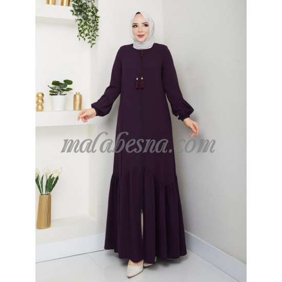 purple abaya with zipper and zigzag design from down purple abaya with zipper and zigzag design from down