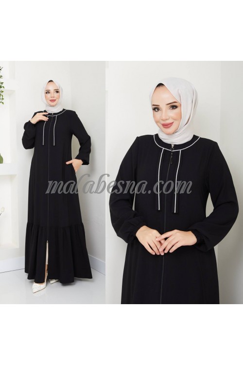 Black abaya with zipper and layers from down