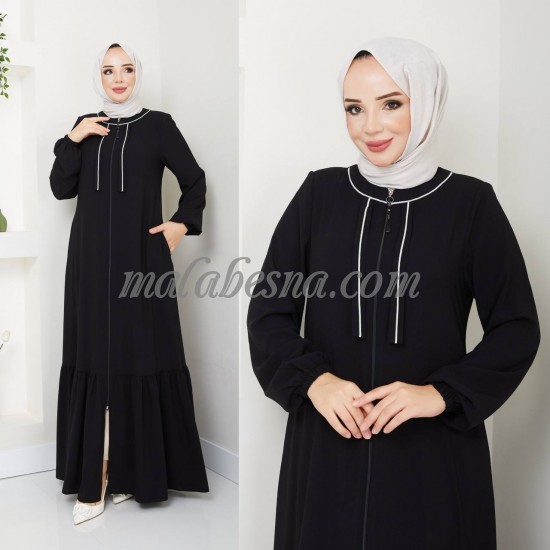Black abaya with zipper and layers from down Black abaya with zipper and layers from down