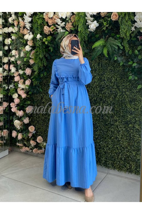 Blue lined dress with belt
