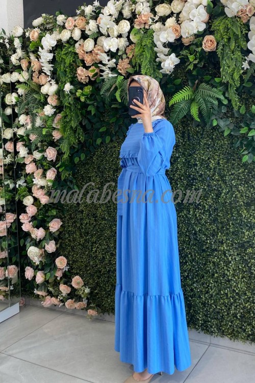 Blue lined dress with belt