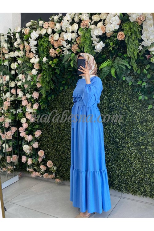 Blue lined dress with belt