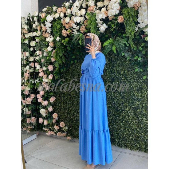 Blue lined dress with belt Blue lined dress with belt