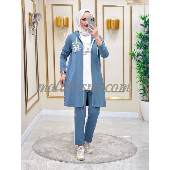 3 Pieces blue tracksuit with long jacket and white shirt 3 Pieces blue tracksuit with long jacket and white shirt