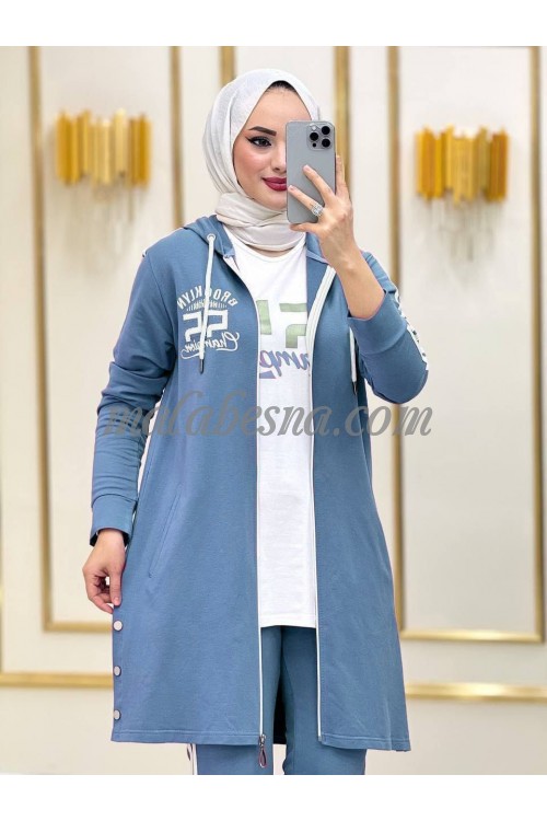 3 Pieces blue tracksuit with long jacket and white shirt